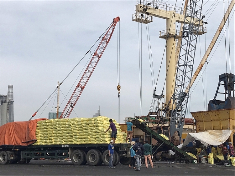 Kim ngạch xuất nhập khẩu vẫn tăng trưởng dương. Hàng hóa nhập khẩu qua cảng Khánh Hội TPHCM. Ảnh: Thu Hòa