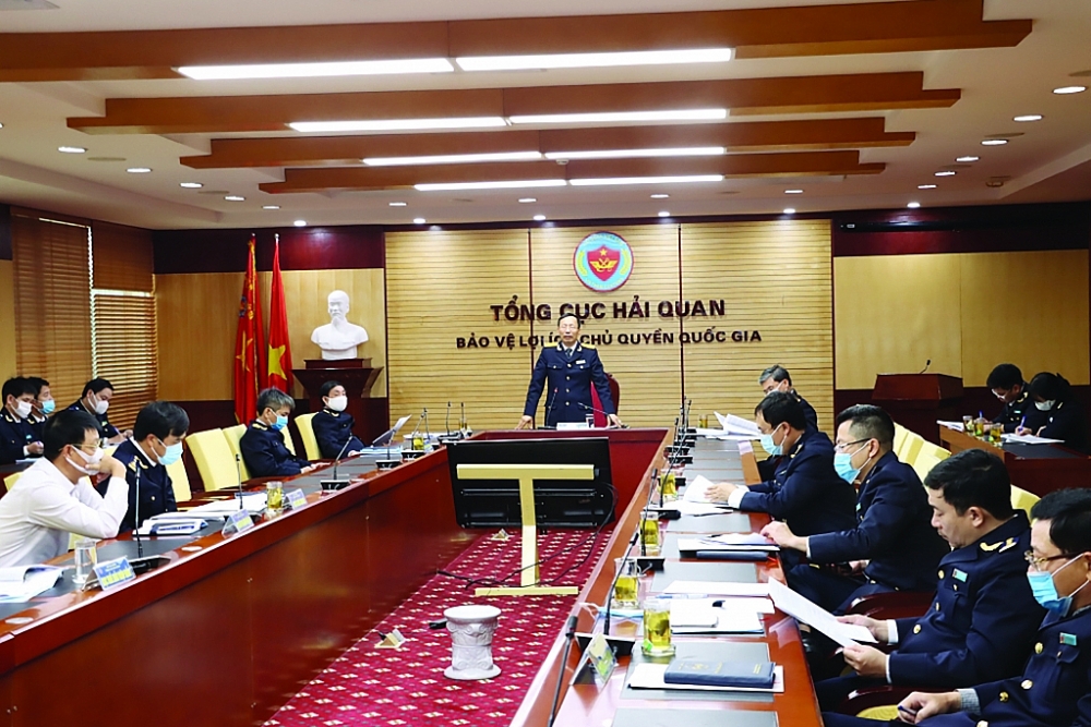 Tổng cục trưởng Nguyễn Văn Cẩn phát hiểu chỉ đạo tại Hội nghị tiếp tục đấu tranh với vi phạm xuất xứ hàng hóa Ảnh: T.Bình