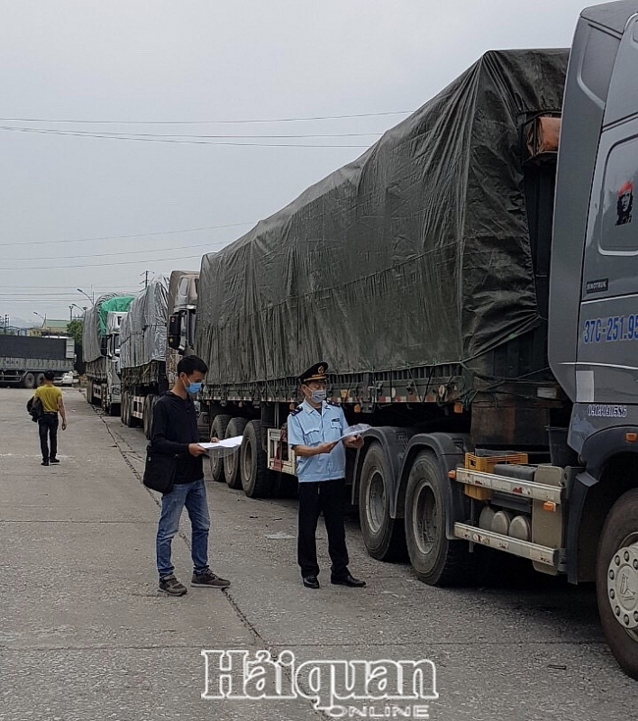 Hải quan Lạng Sơn bố trí cán bộ trực, hướng dẫn DN làm thủ tục thông quan hàng nông sản tồn đọng. Ảnh: Công Thành